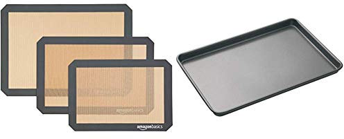 Amazon Basics Silicone Baking Mat - 3-Piece Set & KitchenCraft Master Class Large Non-Stick Baking Tray, 39 x 27 cm