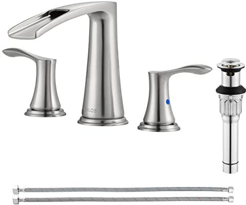 PARLOS Wasserfall 1431802 Wasserhahn mit 2 Griffen mit Metall-Pop-Up-Ablauf und CUPC-Wasserhahn-Versorgungsleitungen, gebürstetes Nickel, Demeter