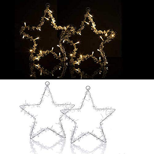 (2X Herz) 2er Set LED Fensterdekoration, Herz oder Stern, 34 cm, Timer. Beleuchteter Fensterstern, weihnachtliche Dekoration (2X Herz)