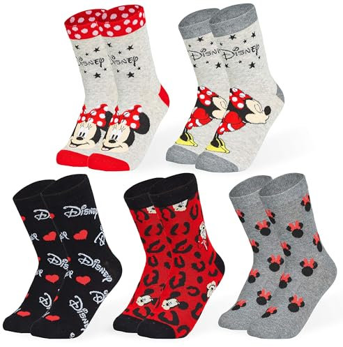 Disney Stitch Damen Socken, bunte warme Strümpfe mit Motiv, Geschenke für Frauen, Teenies, 5er-Pack (35-41 EU, Graue Minnie Mouse)