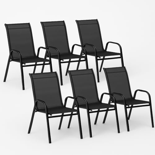 Harbour Texteline Canvas Garden Chair Set - Black 6 Piece Outdoor Patio Seating Water Resistant Patio Seating Outdoor Furniture Bistro Deck Chair for Garden Dining, BBQ