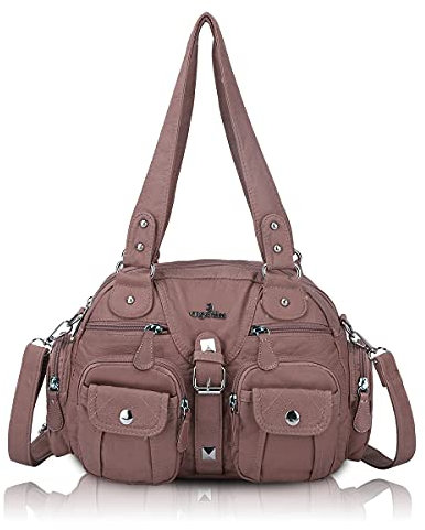 Angel Kiss Damen Handtasche tasche damen Umhängetasche 2 hauptfächer Multifunktionale Rucksack Weiches PU Leder mit Reißver Schlusstaschen Elegante Damenumhängetasche für Büro Schule Einkauf Rosa