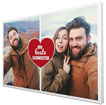wandmotiv24 Leinwandbild 260 g/m ² - Foto-Collage mit 2 Fotos - Fotogeschenk - Geschenk für Schwester - Kunstdruck querformat 30x20cm (BxH) - die Beste Schwester - M0023