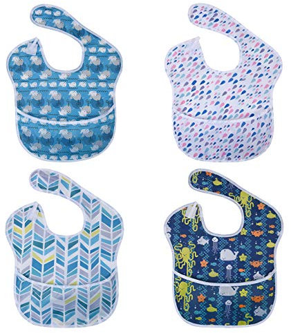 Vicloon Baby Lätzchen, 4 Stück Wasserdicht Lätzchen mit Tasche, Unisex Babylätzchen, 4 Muster Kinder Lätzchen, Sabberlätzche Passend für 6-24 Monate Kinder…