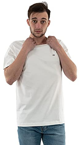 Tommy Jeans Herren Tjm Slim Jersey Neck Ext Dm0dm09598 Kurzarm Strickoberteile, Weiß (White), M EU