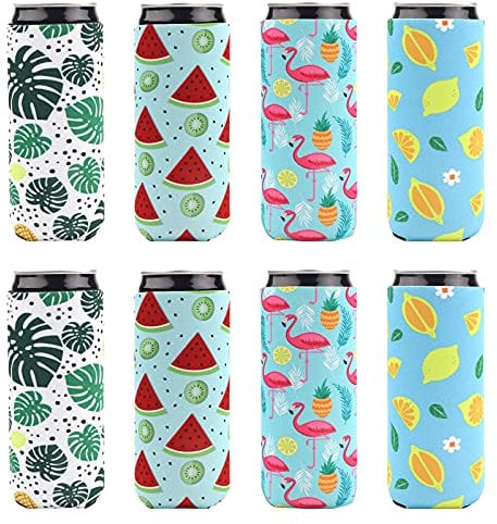 8 Pack Neoprene Can Cooler Can Sleeves for Drinks Cans Neoprene Coffee Cup Sleeve Pineapple Flamingo Lemon Palm Patterned Insulated Neoprene Drink Sleeve Beer Sleeve Cooler for Hawaiian Party High