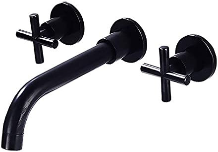 Miscelatore per Lavabo a Muro Rubinetteria a Parete Doppia Rubinetto Bagno Lavabo Rotazione Rubinetteria Bagno-Nero-B