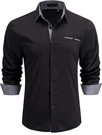 Enlision Men's Dress Shirts Long Sleeve Business Casual Shirt Regular Fit Button Up Shirts Black Grey M
