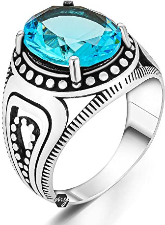 Herren-Ring aus massivem 925er-Sterlingsilber, Amethyst, Citrin, Smaragd, Rubin, mystischer Blautopas, 925er-Sterlingsilber, Metall, Amethyst