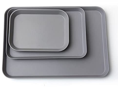 3 Stück Serviertablett Kunststoff Rechteckig, Tablett Kunststoff, Rutschfestes Serviertablett, Tabletts Servier, Küche Essenstablett, für Küche, Schule, Mittagessen und Cafeteria Tabletts (Grau)