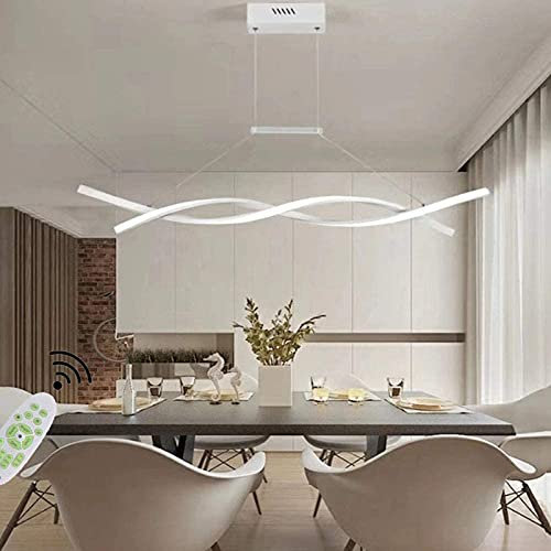 Lampada a sospensione LED Dimmerabile con telecomando Luce pendente Moderno Creativo Spirale Design Lampadario per Isola della cucina Bar Sala da pranzo Salotto Loft (L39.37in, bianco)