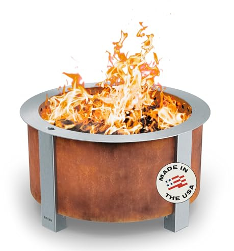 Breeo X Series 24 - Corten Steel Smokeless Fire Pit for Outside - 27.5 in