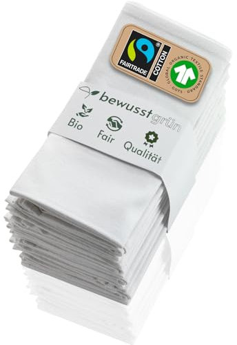 BewusstGrün® 6 Faire & Nachhaltige Stoffservietten + Faltanleitungen I 100% Bio-Baumwolle I 45x45 cm Weiß