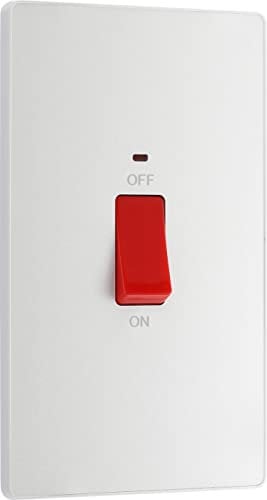 BG Electrical Large Cooker Control Switch Unit with LED Power Indicator, Double Plate, Double Pole, Screwless Front Plate, Evolve, Pearlescent White, 45A, PCDCL72W