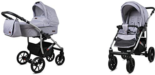BabyLux® Bambimo Kinderwagen Set 2 in 1 - Qbaro - incl. Babywanne, Buggy Sportsitz - Kinderwagenset - Kombikinderwagen mit Wickeltasche, Regenschutz, Moskitonetz, Cupholder usw.