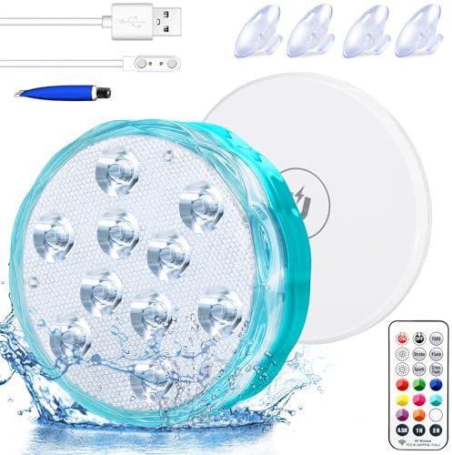 Unterwasser Licht, Wiederaufladbar Poolbeleuchtung mit Eingebauter Batterie, Poolbeleuchtung Unterwasser Magnetische mit Fernbedienung,Wasserdichte RGB Dekolichter für Schwimmbad,Brunnen,Aquarium,1 Pc