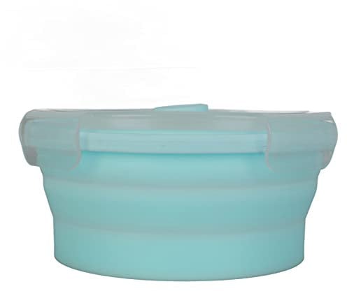 Collapsible Dog Bowl,Portable Foldable Silicone Pet Bowl Dog Travel Water Bowl Food Dishes with Lid for Dog Cat Outdoor Walking Traveling Hiking (Mint Green)