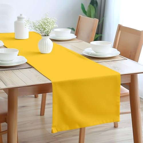 Encasa XO Runner da tavola Dimensioni 32x183 cm | Tessuto in tela di cotone | Tinta unita Giallo solare intenso | Lavabile in lavatrice e resistente