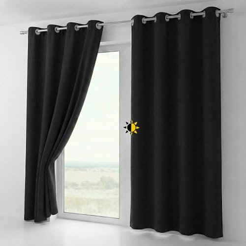 BEAUTEX Verdunkelungsgardine mit Ösen, Blackout Ösenschal Blickdicht abdunkelnd, Größe und Farbe wählbar (Breite: 140 cm, Höhe: 245 cm, Schwarz)