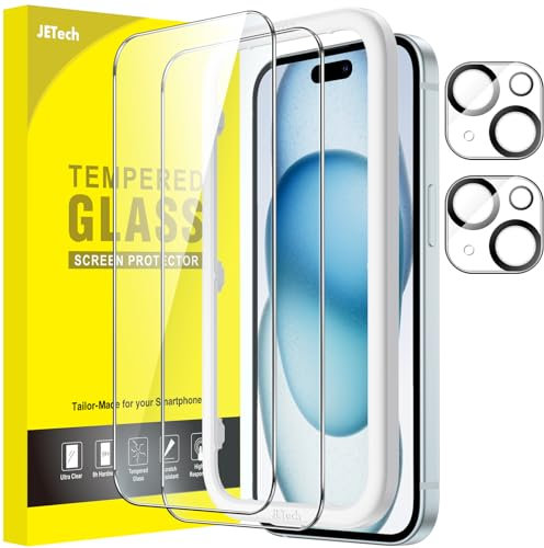 JETech Schutzfolie für iPhone 15 Plus 6,7 Zoll mit Kameraschutz, Einfaches Installationswerkzeug, Panzer Schutz Glas Folie Displayschutz, HD Klar, 2 Stück Jeweils