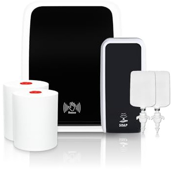 Blanc HYGIENIC Cosmos Waschraum-Set Schwarz-Weiß, Sensor + Sensor-Seife | 2 Sensor-Spender, 200 m Premium-TAD-Papier, 2 L milde Schaumseife, bis zu 5.000 Anwendungen