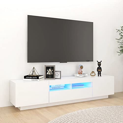 SECOLI tv Schrank led 180cm TV Lowboard mit LED TV Board Fernsehschrank TV-Schrank TV-Kommode tv Bank tv Möbel Sideboard für Wohnzimmer Schlafzimmer Möbel-Weiß-180x35x40 cm