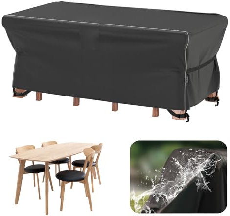 Velway Housse Salon de Jardin Imperméable: Housse de Table Jardin Rectangulaire avec Bande Réfléchissante - 600D Oxford Coupe-Vent Couverture de Protection Meubles Bâche pour Table - Noir 170x95x74cm