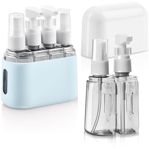 Flintronic 4-1 Transparent Travel Bottles Set, 50ml Refillable for Toiletries, Shampoo, Cosmetic Liquid - 2 Spray, 2 Pump Bottles, Labels, Box Included