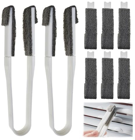 Paquete de 2 plumeros para persianas, cepillo limpiador de persianas de ventana, mini herramientas de limpieza de persianas con 12 esponjas de cabezal de repuesto