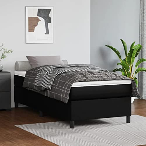 DJEKA Boxspringbett 100x200 Kunstleder Palettenbett 100x200 Polsterbett 100x200 mit Stützbeinen Doppelbett Bettrahmen Jugendbett Kunstleder-Schwarz-100 x 200 cm-35 cm