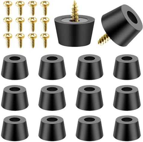 12 PCS Cutting Board Feet - Round Non-Slip Soft Rubber Bumpers With Matching Screws & Metal Washer - Anti-Scratch Black Feet for Chair Furniture