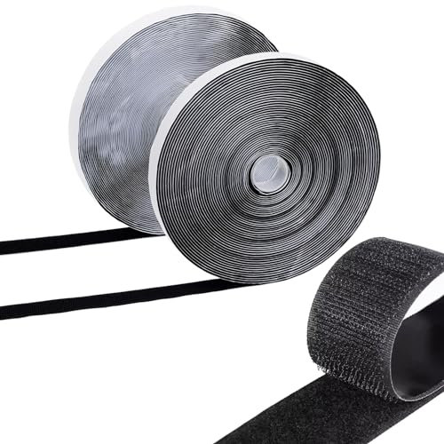 WITGIFT 12M Klettband Selbstklebend Extra Stark 20mm Velcro Tape Klettband, Doppelseitiges Klettband Klebeklett Selbstklebend Stark Wetterbeständig Doppelseiti Schwarz