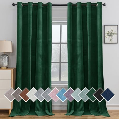 Ystyle Rideau Occultant Velours Lot De 2, 140x180cm, Rideaux Salon Rideau Thermique Isolant Anti Chaud Intérieurs, Rideau Phonique Anti Bruit, Moderne Chambre Maison Dressing, Vert Foncé