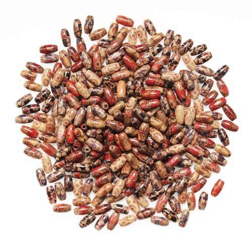 300stk Holzperlen mit Loch, BetterJonny Gedrucktes Muster Natürliche Ovale Holzperlen Holzkugel Abstandshalter Holzperlen Spacer Perlen Bastelnperlen Hair Beads für DIY Kunfthandwerk Schmuck, 15x7mm