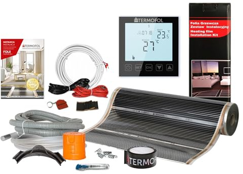 Termofol Elektrische Fußbodenheizung Heizfolie 230V mit Thermostat H1 Schwarz - Leistung 80 W/m2 - Oberfläche 2m² - Fussbodenheizung Elektrisch Komplettset fur Fußboden Wand oder Deckenheizung