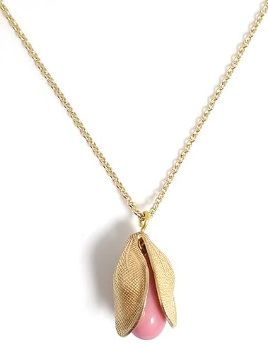 GLOWYBOX Kette mit Gold-Blüte 14ct GOLD plattiert, mit Glastropfen, mit Anhänger Blume für Mädchen und Damen und Frauen,handgemacht in Deutschland, schöne Geschenkidee, nickelfrei (rosa)