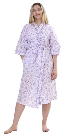 Dplay outlet Women's Dressing Gown, Soft Poly Cotton Robe Loungewear and Sleepwear
