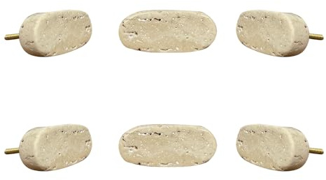 Perilla Home Set of 6 Marble Knobs for Cabinet & Drawers Decorative Travertine Oval Knobs for Home Kitchen Cabinet Hardware Cupboard Glass Door Dresser Wardrobe Pulls (Oval,Beige)