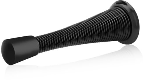 HOMOTEK Feder-Türstopper mit Gummipuffer 8,9 cm, flexible Feder, strapazierfähig, Wand-Türstopper, niedrig montiert, für Zuhause, Schwarz, 1 Stück