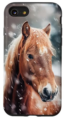 Hülle für iPhone SE (2020) / 7 / 8 Pferd mit Schneeflocken Pferde Mädchen