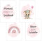 4er Set Baby DIN A3 Bilder mit Elefant, Regenbogen und Sprüchen, Poster mit Tiermotiv für Babyzimmer, 200g/m² Papier, Kinderzimmer Wanddeko, für Bilderrahmen, Dekoration für Jungen & Mädchen, Rosa