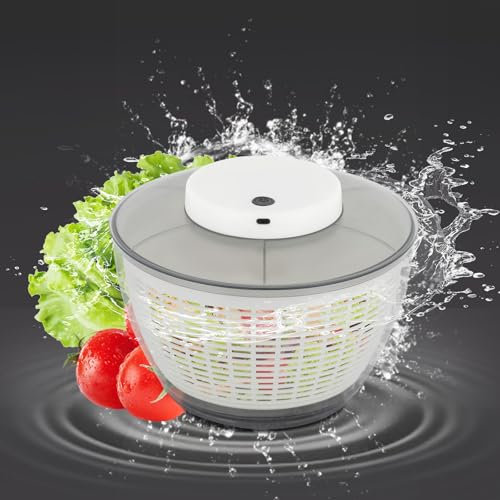 JUDEMII Essoreuse à salade électrique de 4,3 l - Blanc gris - Déshydratation en 10 secondes - Sèche-salade automatique - Rechargeable par USB - Essoreuse à salade électrique - Ustensile de cuisine
