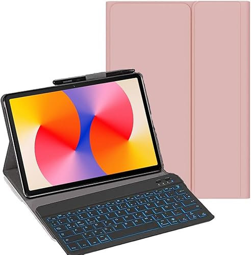 YHFZR Tastatur Hülle für Huawei MatePad SE 11'' 2024, [Deutsches QWERTZ] Ultraslim Hülle mit 7 Farben Beleuchtung Kabellose Tastatur mit Schützhülle für Huawei MatePad SE 11 Zoll Tablet 2024, Rosa