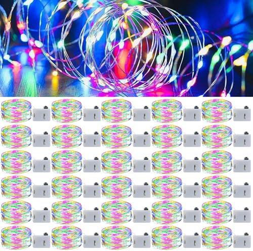 WIYETY LED Lichterkette Batterie: 30 Stück Batterie Kupferdraht Lichterkette mit Drei Modi, 2M 20 LEDs Mini Lichterkette mit Batterie, LED Lichterkette für Party Hochzeit Weihnachten(Farbig)
