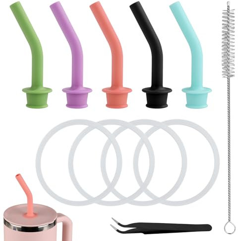 lasuroa 5pcs Paille de Remplacement Gourde pour Hydroflask All Around Travel Tumbler, Paille en Silicone Reutilisable avec Rondelles pour Hydroflask Travel Tumbler 32oz 40 oz