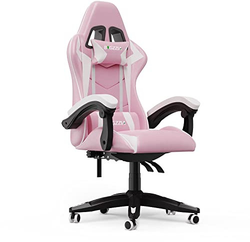 RacingRear Gaming Chair - Ergonomic, Height Adjustable Reclining Computer Chair with Headrest and Lumbar Support (Pink)