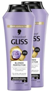 Gliss Blonde Perfector Purple Shampoo (2x 250 ml), Blond Shampoo mit Anti-Gelbstich-Effekt für natürlich blondes und gefärbtes Haar, mit Peptiden & Blaubeer-Extrakt