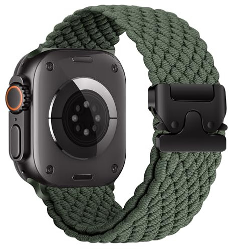 MroTech Geflochten Armband Kompatibel mit Apple Watch Armband 49/46/45/44/42 mm, Elastisch Nylon Sport Band Entworfen für Apple Watch Ultra 2 Serie 10 9 8 7 SE 6 5 4 3 2 1 iwatch Ersatzarmband,Grün