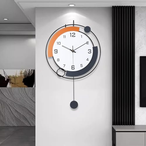 EMITDOOG Metal Wall Clock,Decorative Wall Clocks with Pendulum,Silent Quality Quartz Wall Clock Battery Operated,Large Wall Clock for Living Room,Kitchen,Home,Bathroom,Bedroom Wall Decor,13x21inch