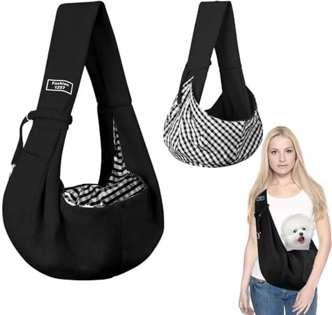 Kapokr Tragetasche Hund Tragbare Hundetragetasche für Hundetasche für Kleine Hunde Bis 7.5 kg Wendbarer Hundetragetuch für Spaziergänge und Aktivitäten Im Freien (Schwarz)